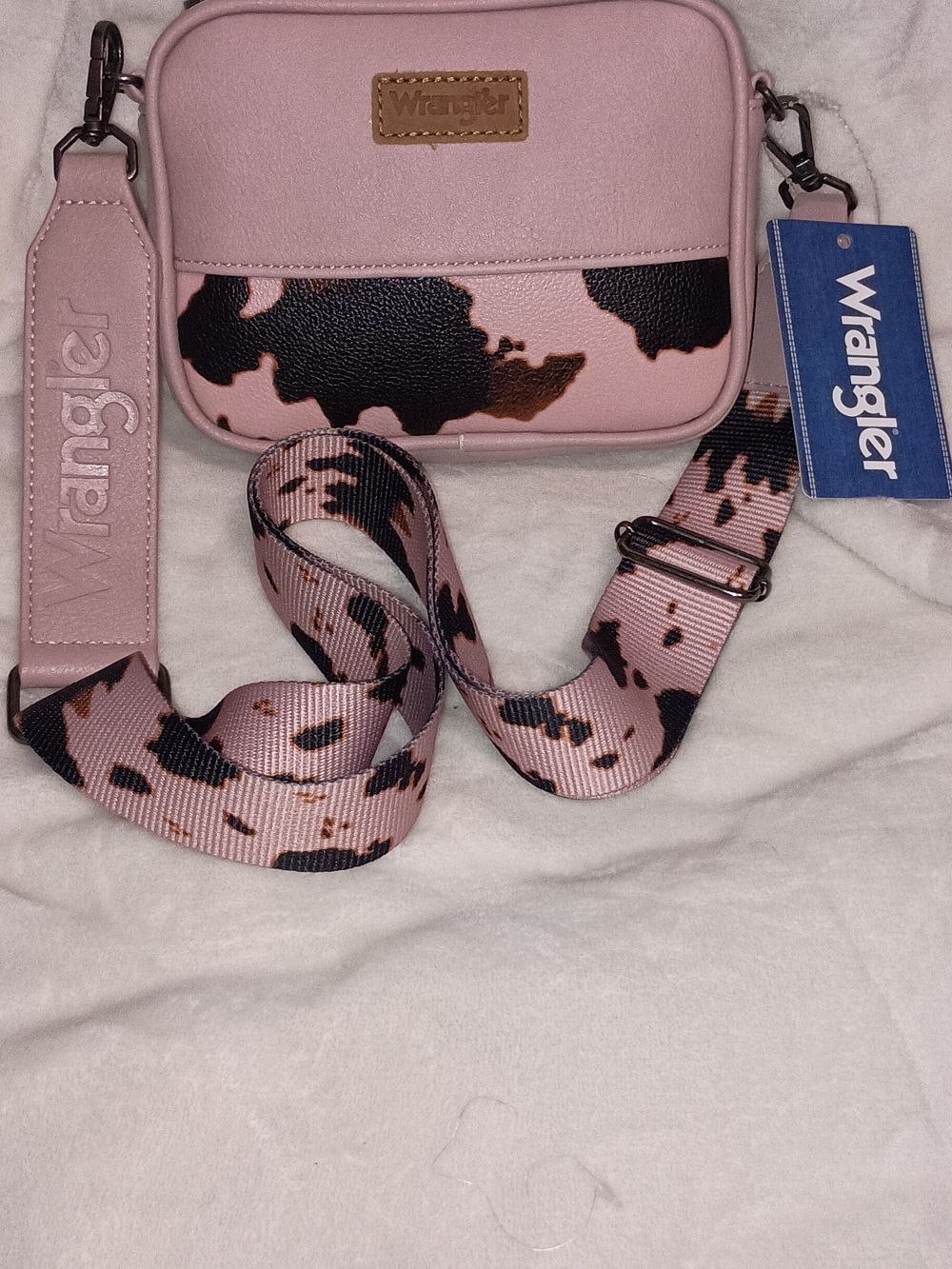Wrangler Pink and Black Cowprint Crossbody Bag. NWT